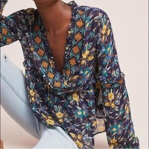 ANTHROPOLOGIE NWT Meadow Rue Strasser Boho Top S Floral Beaded Blouse